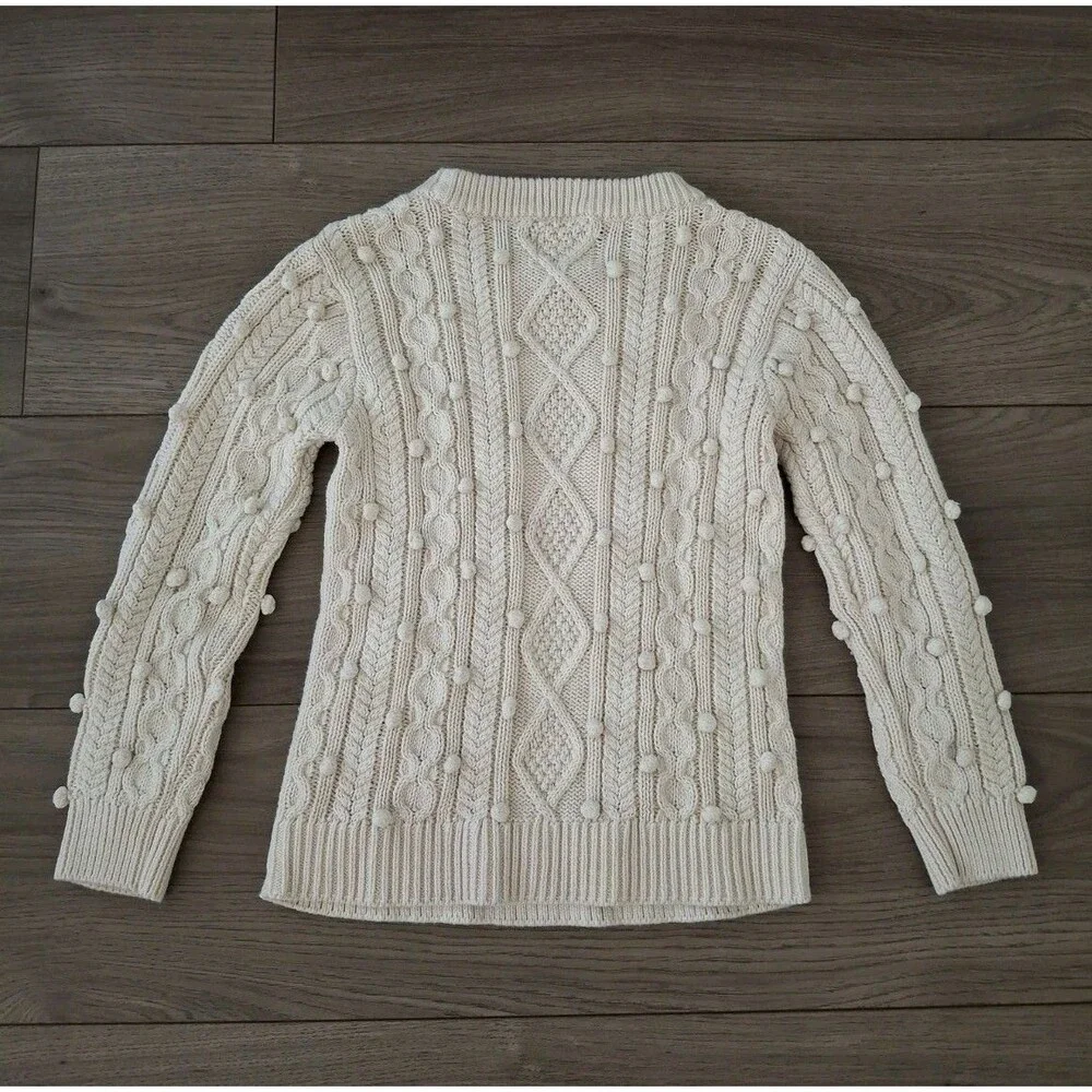 Peek Kid's Cable Knit Pompom Sweater Pullover 100% Cotton  Girl's XL 10 - Picture 5 of 5